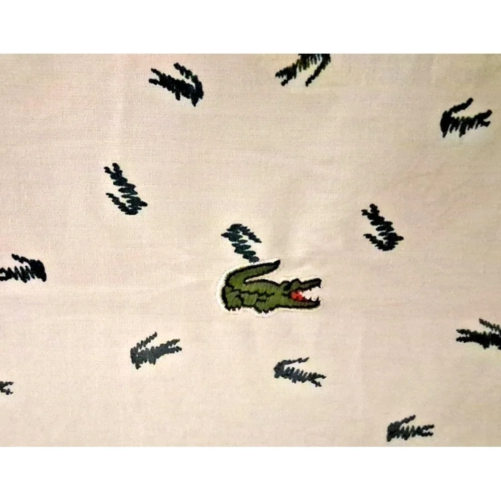 Lacoste King Sheet Set 100% Percale Cotton Doodle Green Croc Motif 4 Piece White